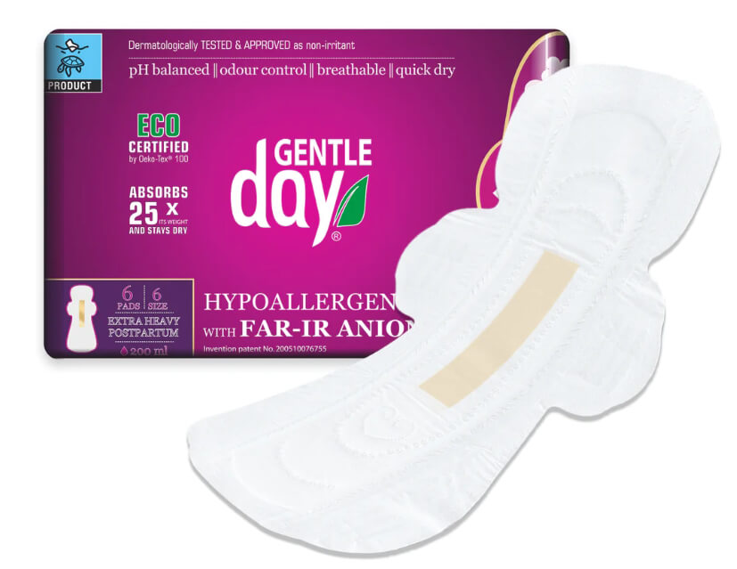 NOČNÍ VLOŽKY EXTRA / PORODNICKÉ antibakteriální anionové vložky GENTLE DAY, 6 ks v balení