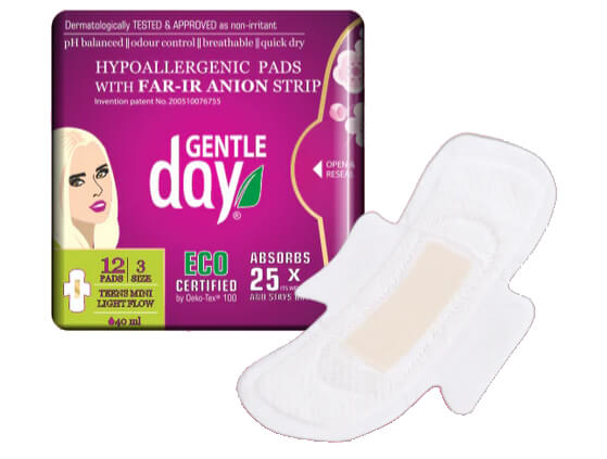 MINI VLOŽKY pro dívky a ženy se slabší menstruací s aniony Gentle Day TEENS, 12 ks
