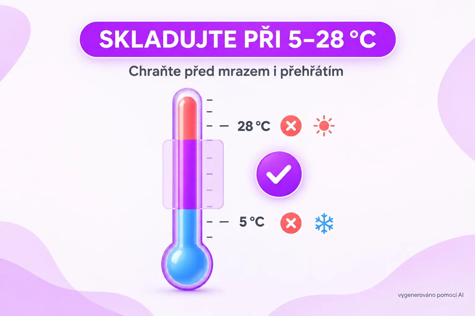 Správné skladování tropokolagenu Inventia – doporučená teplota 5 až 28 °C, chránit před sluncem