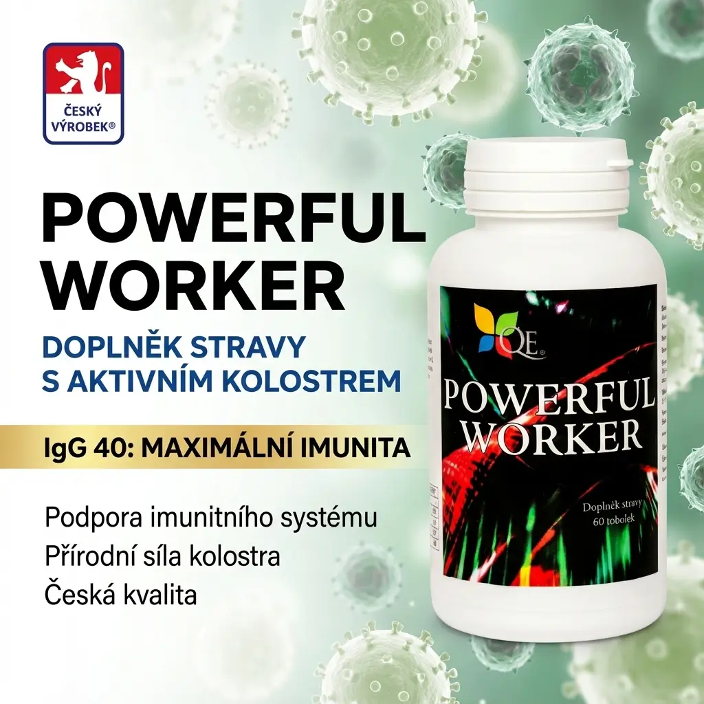 POWERFUL WORKER 60 tobolek - biologicky aktivní kolostrum, kyselina listová, B1, B2, B6 od českého výrobce s IGG 40