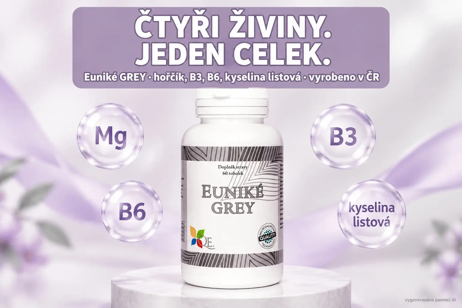 Euniké GREY: proč hořčík, vitamin B3, B6 a kyselina listová v jedné tobolce?