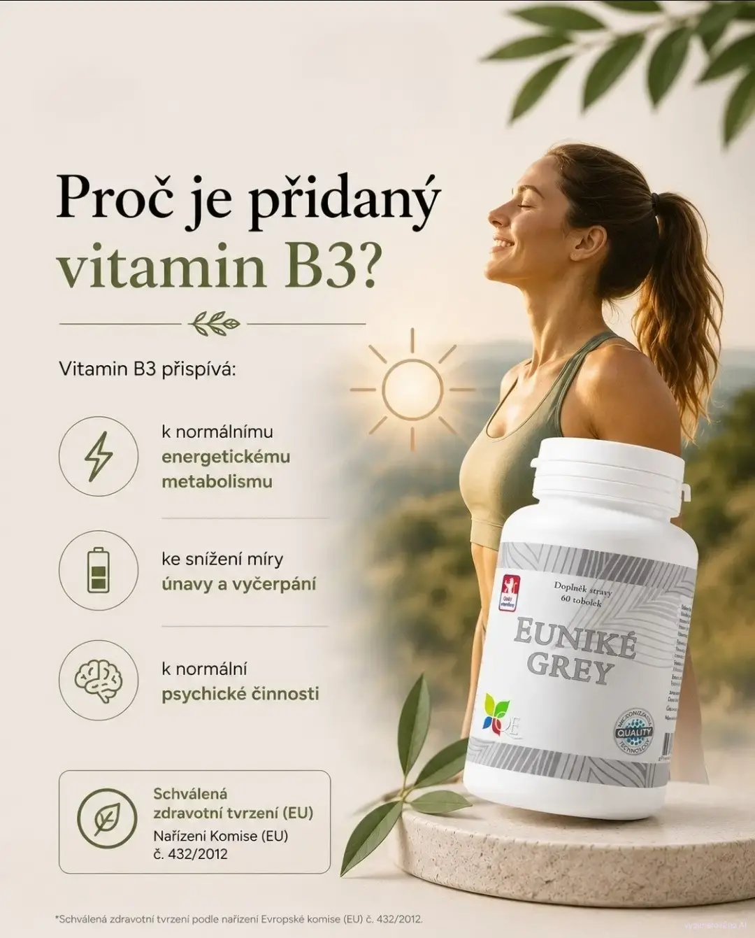 EUNIKÉ GREY při zvýšeném vypětí | hořčík, vitamin B6, niacin, kys. listová (B11) | zvýšený účinek mikronizací | český výrobek | 60 tobolek