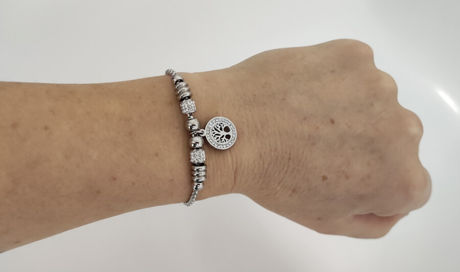 Náramek z chirurgické oceli STROM ŽIVOTA N11 stahovací s krystaly + krabička