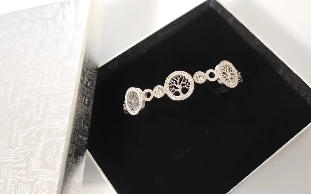 Náramek z chirurgické oceli STROM ŽIVOTA N18 s krystaly + krabička