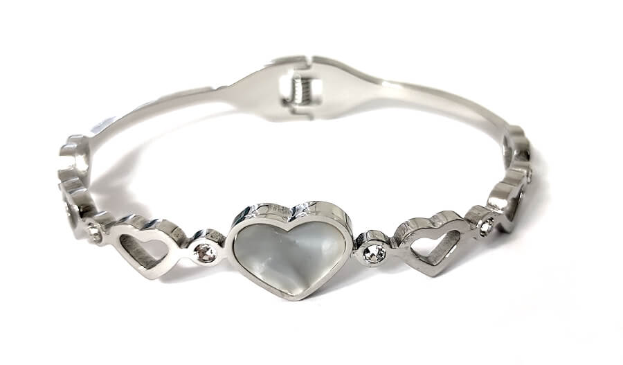 Náramek z chirurgické oceli SRDCE N22 s krystaly + krabička