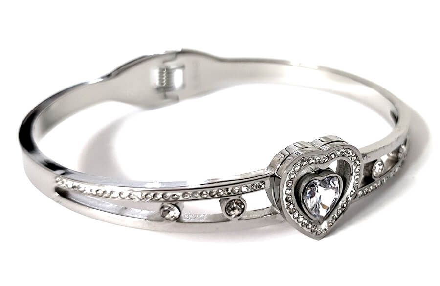 Náramek z chirurgické oceli SRDCE N23 s krystaly + krabička