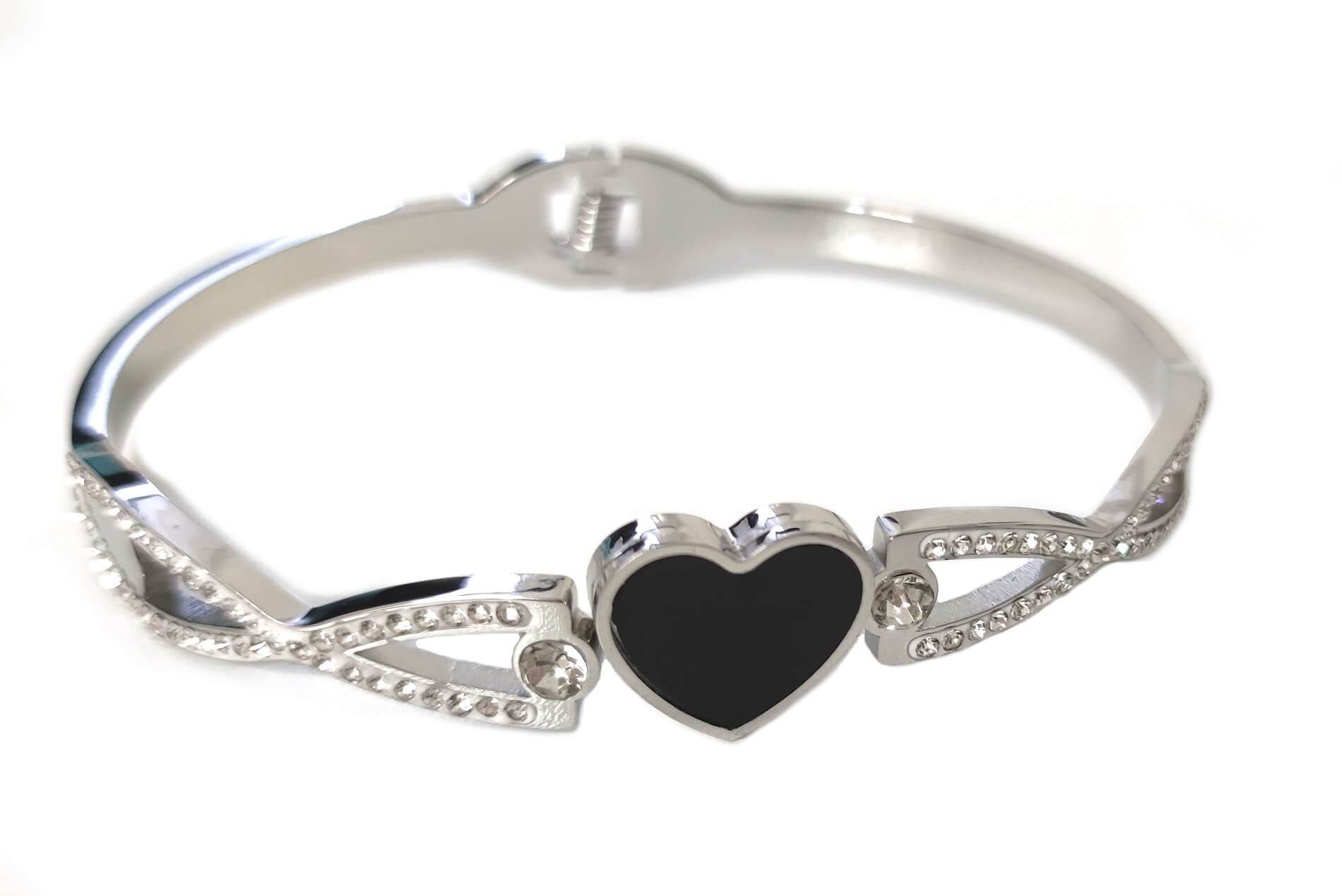 Náramek z chirurgické oceli ČERNÉ SRDCE N32 s krystaly + krabička