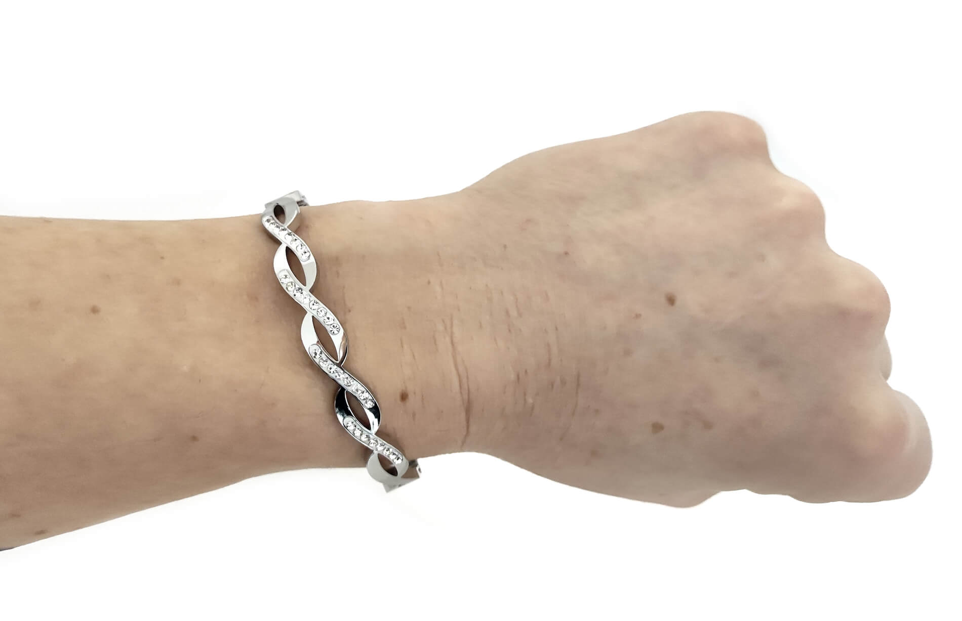 Náramek z chirurgické oceli CLAIRES N15 s krystaly + krabička