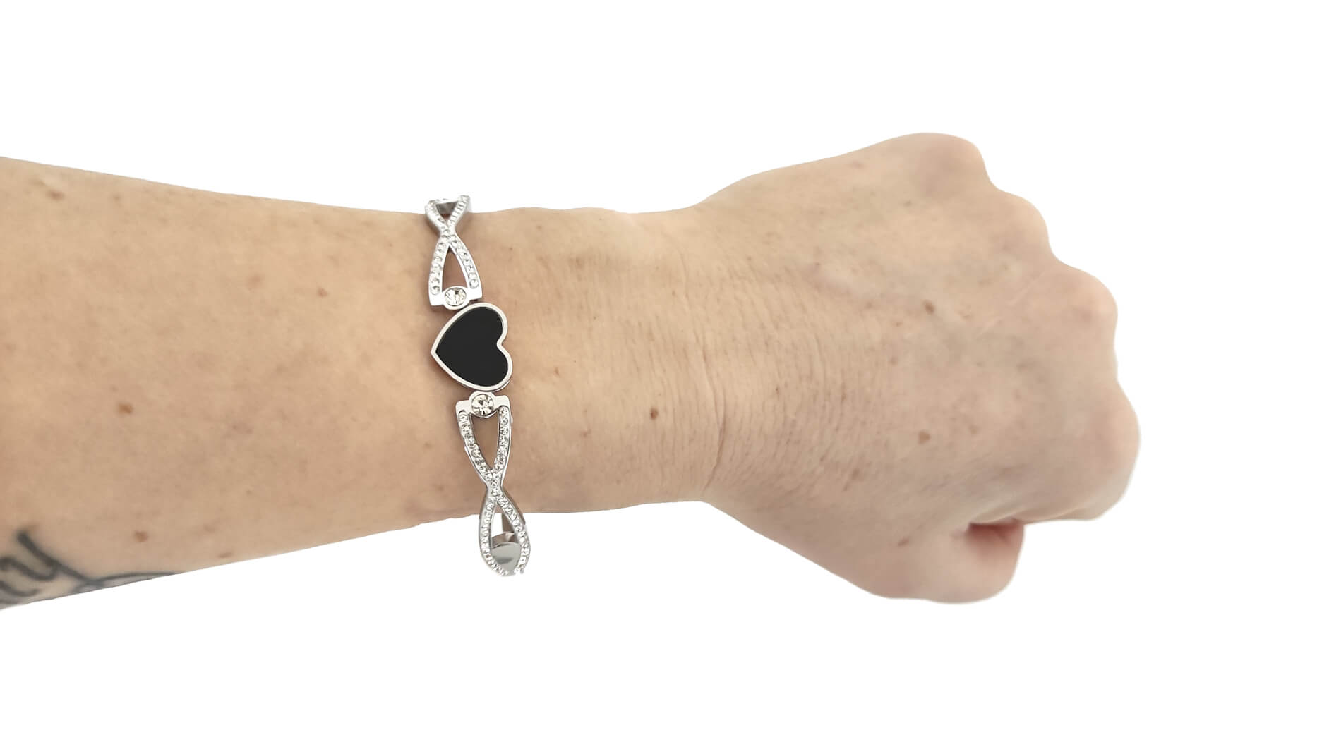 Náramek z chirurgické oceli ČERNÉ SRDCE N32 s krystaly + krabička