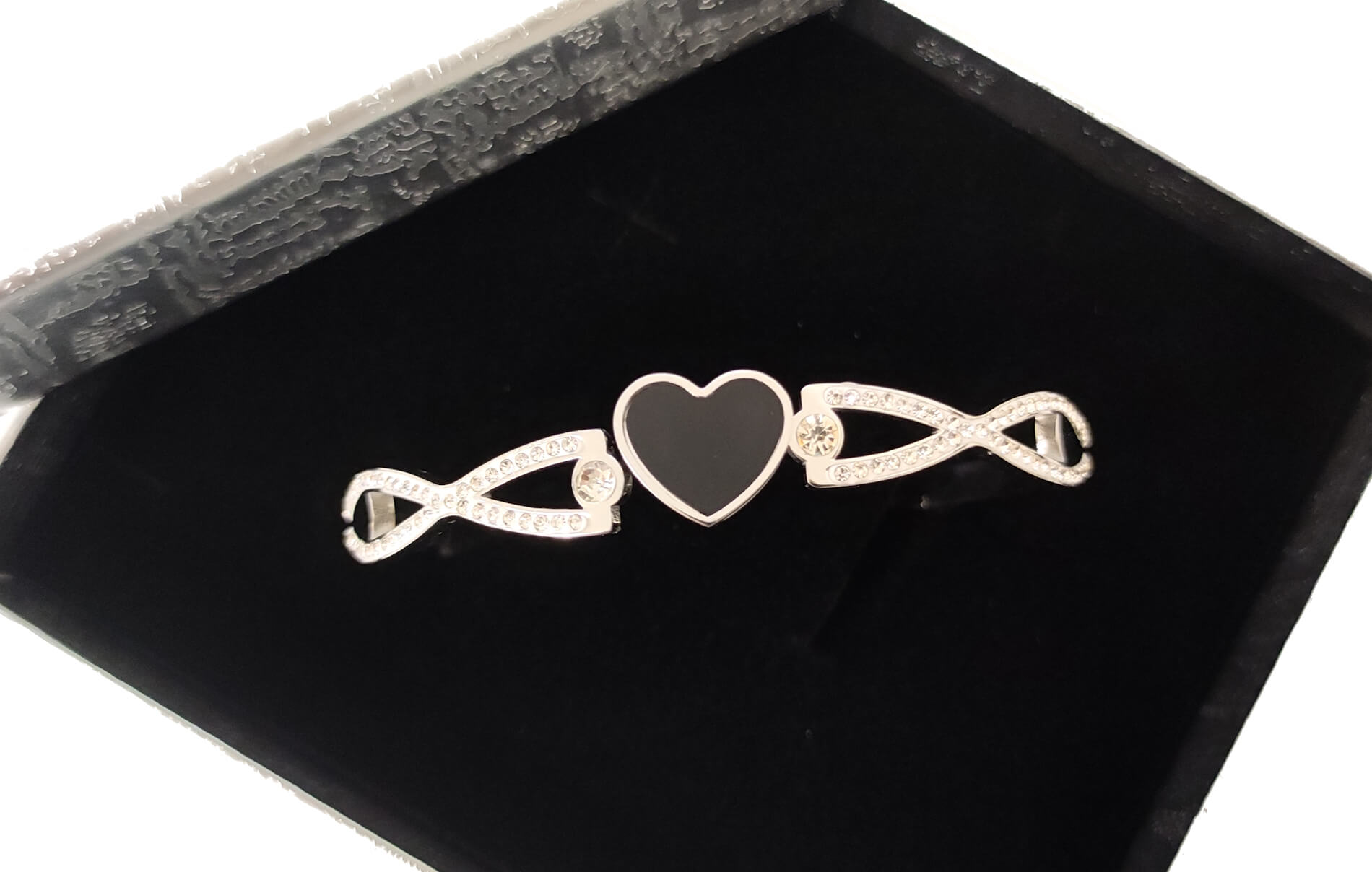 Náramek z chirurgické oceli ČERNÉ SRDCE N32 s krystaly + krabička