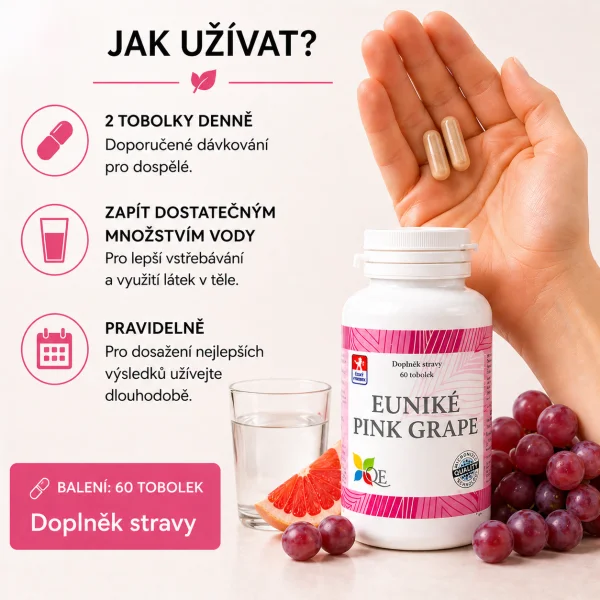 EUNIKÉ PINK GRAPE - přírodní zabiják 800 druhů virů a bakterií 5 x 60 tobolek