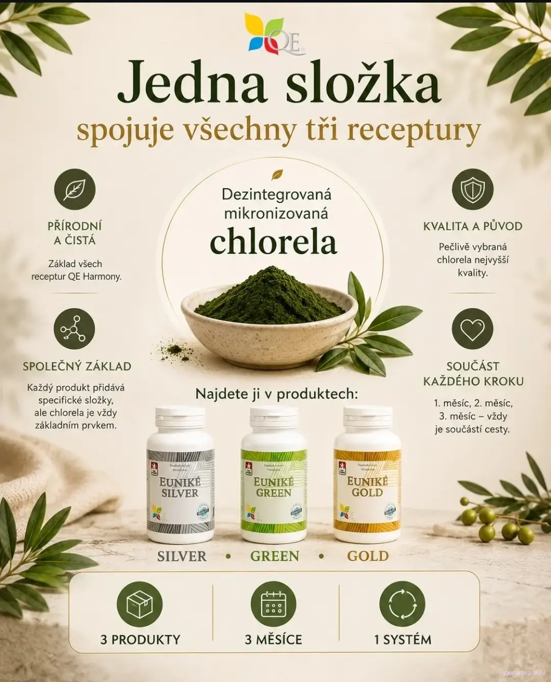QE HARMONY - tříměsíční kúra pro muže a ženy s dezintegrovanou chlorellou, betaglukany, kotvičníkem zemním a šišákem bajkalským